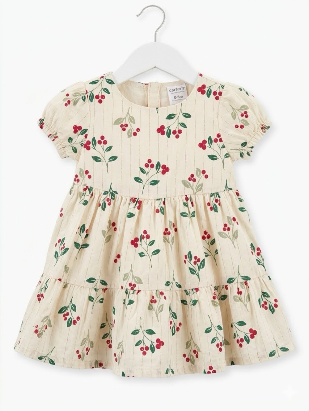 Carter's Child of Mine Baby Girl Holly & Berry Tiered Dress - 0-3M